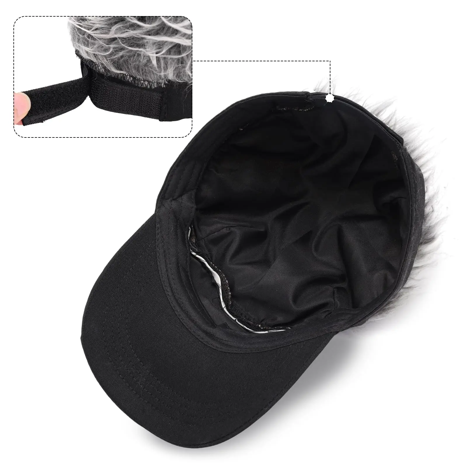 Men's Visor Hat with Hair Funny Spiked Synthetic Hair Wig Hat Novelty Adjustable Baseball Cap image 5