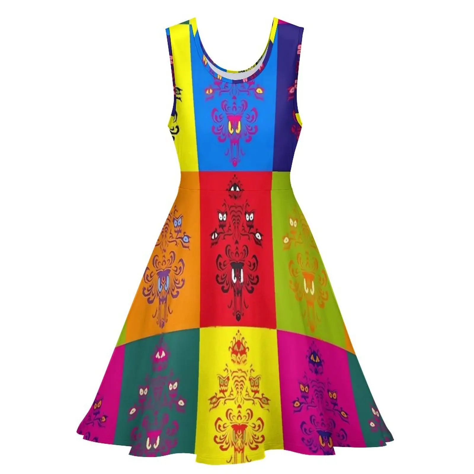 Haunted Mansion Dress Pop Art Elegant Dresses Sleeveless Street Wear Big Size Skate Dress Women Graphic Vestidos