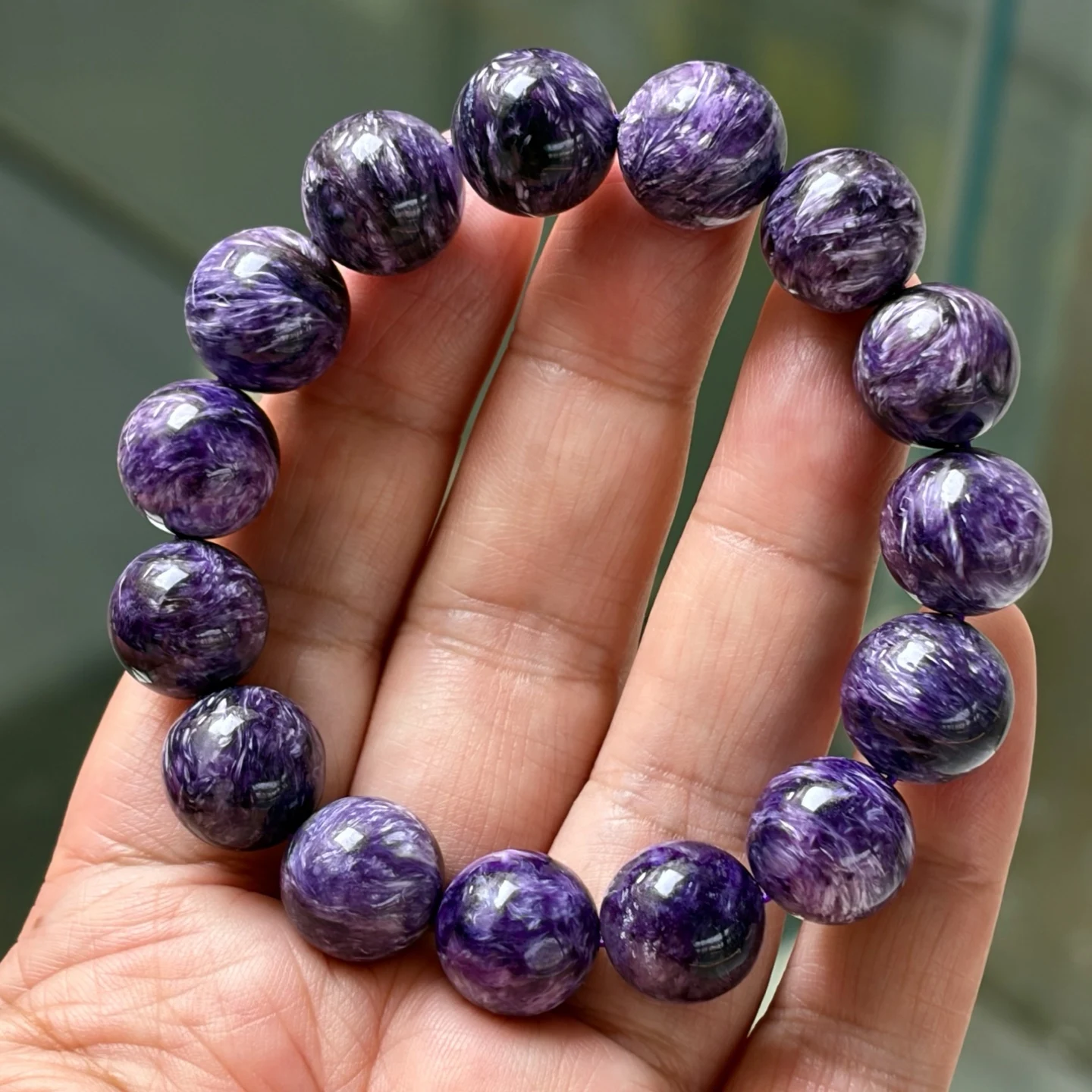 13mm Natural Purple Charoite Beads Bracelet Stretch Russia Women Men Fashion Russia AAAAA