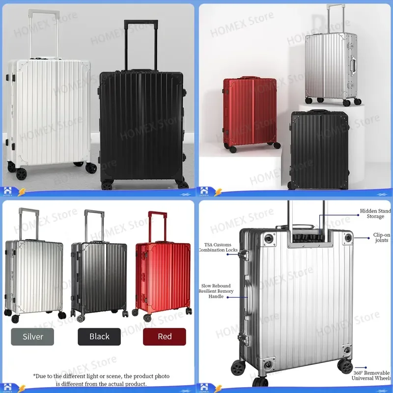 24 Inch Aluminum Magnesium Alloy Makeup Case Professional Cosmetic Trolley with LED Light Mirror Combination Lock Travel