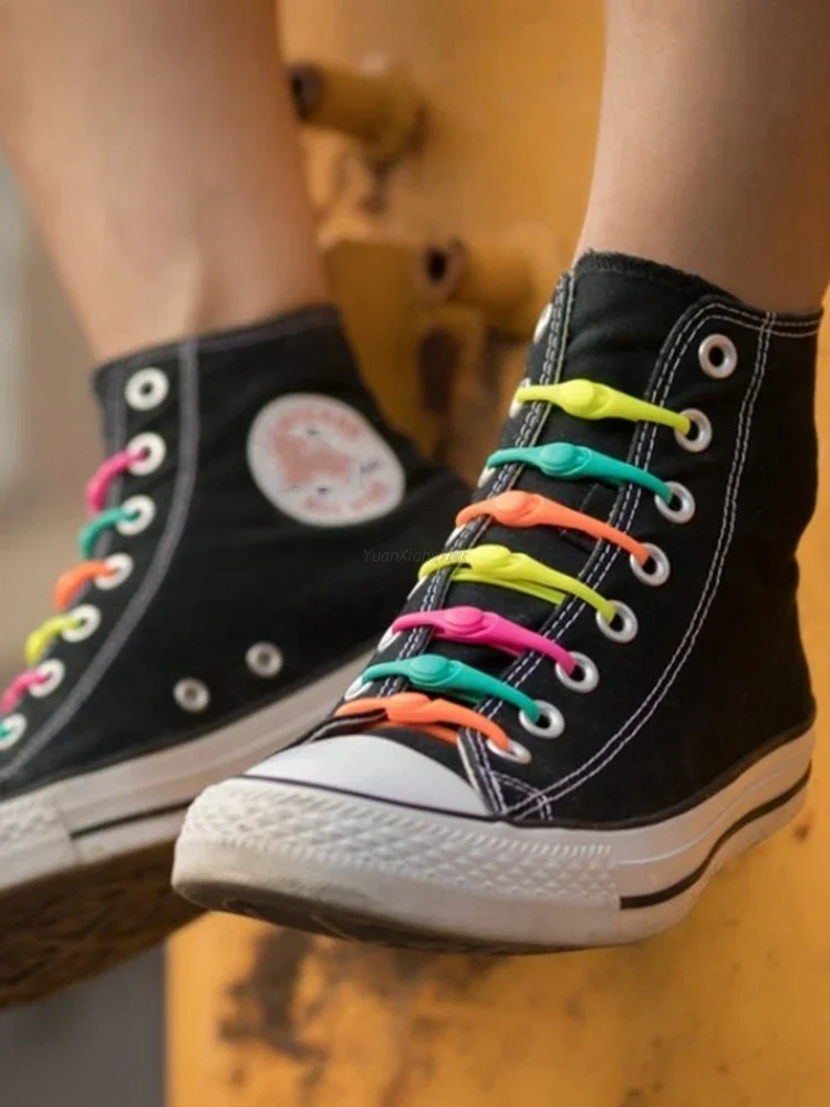 12 pezzi appartamenti lacci in silicone senza cravatta lacci per scarpe lacci elastici scarpe da ginnastica adulti bambini lacci pigri per scarpe lacci per scarpe in gomma