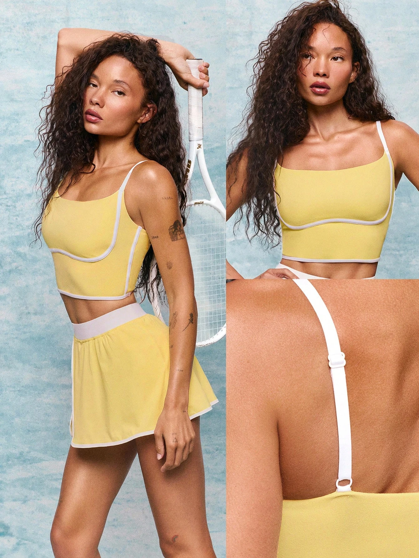 

Color Blocked Yoga Set with Inner Lining Sports Short Skirt High-strength Shock-absorbing Vest Naked Feeling Hip Lifting Fitness