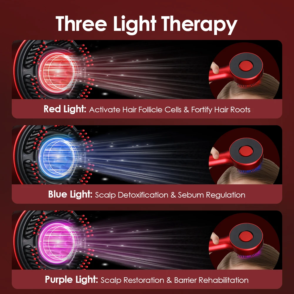 Electric Hair Regrowth Brush with Red Light Machine Acupoint Scalp Massage Anti-Hair Loss Hair Oil Applicator Combs Hairbrush