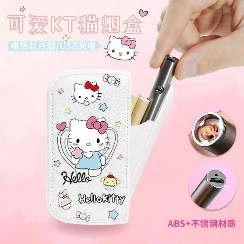 Hello Kitty Charging lighters, Waterproof Sanrio Cigarette Case with USB Tungsten Electronic Lighter, Men's Gift Cigarette Tool