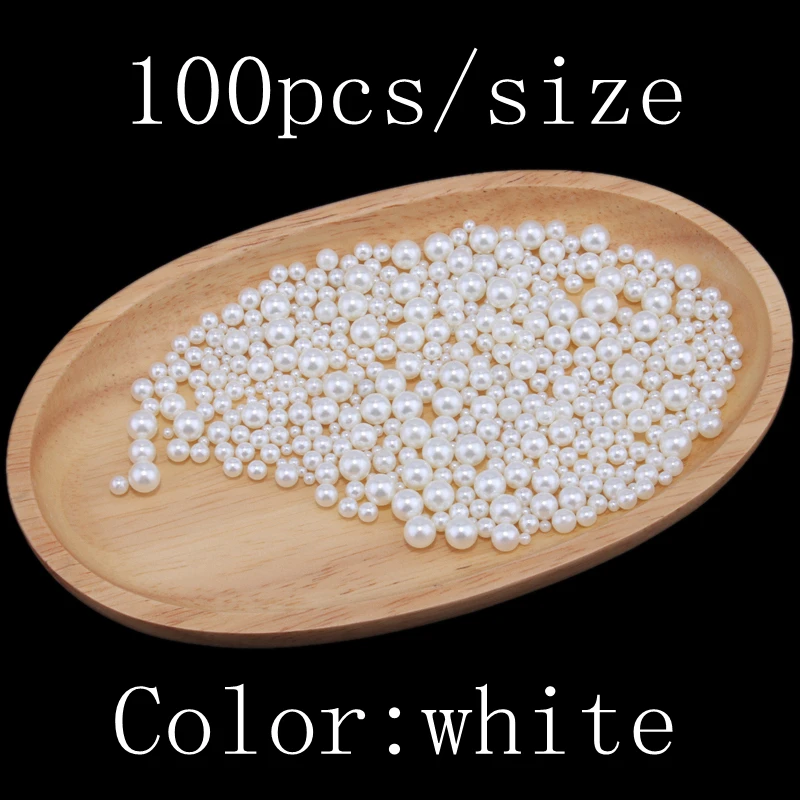 100pcs 3/4/5/6/7/8/9/10mm NO HOLE White DIY Imitation Garment Beads Pearl ABS loose Round Beads Craft For Fashion Jewelry Making