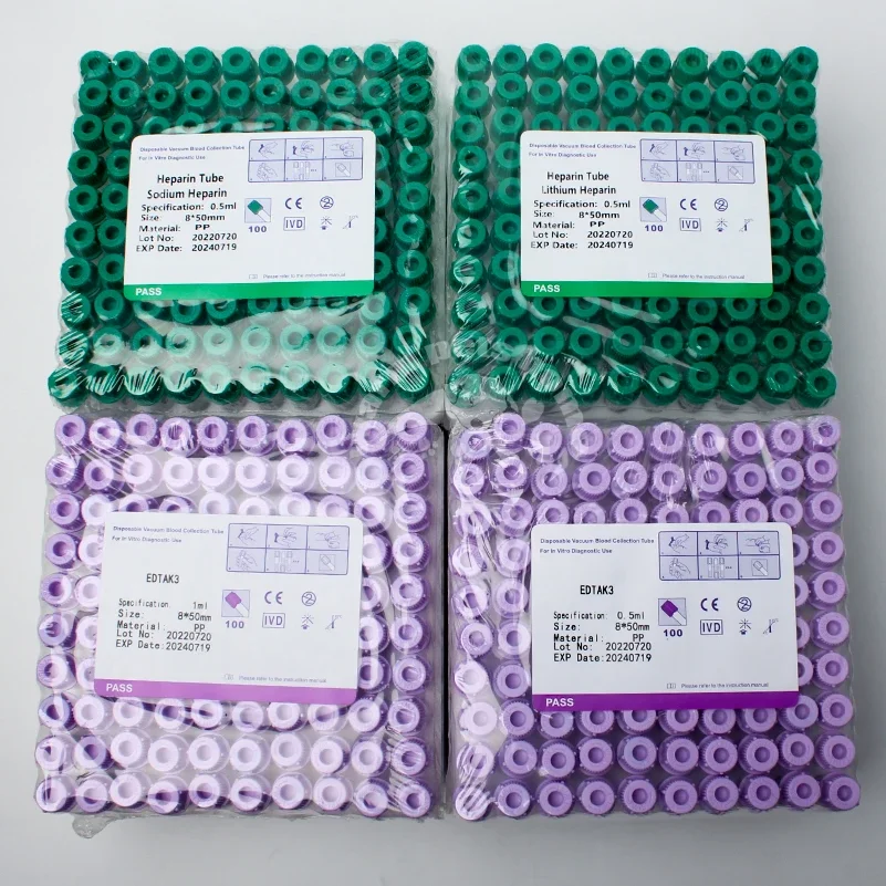 100pcs Micro Blood Collection Tube 0.5ml 1ml Lithium Sodium Heparin EDTAK3 for Animal Veterinary Consumables