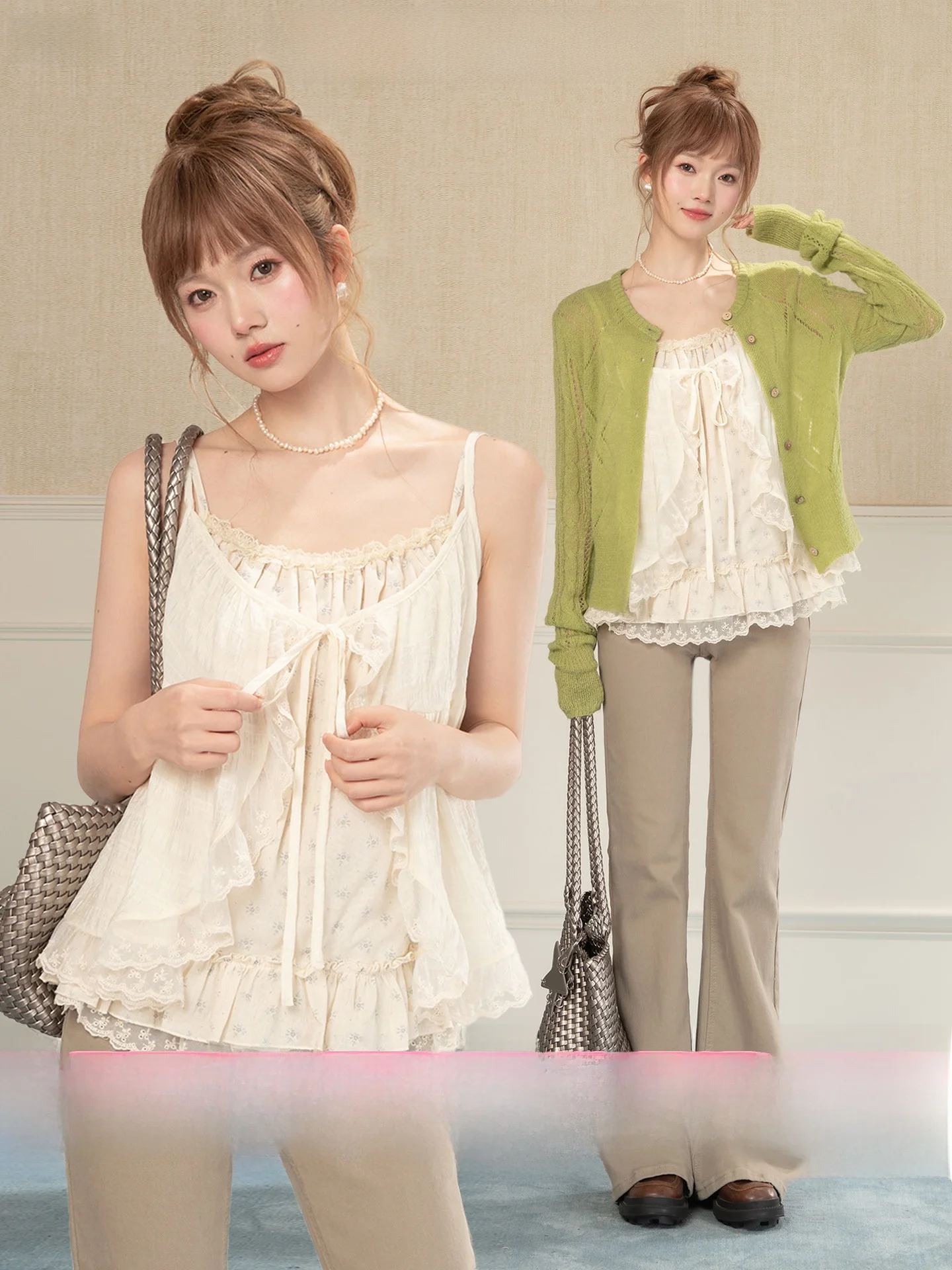 

Новинка: Женский летний комплект из двух предметов: топ с цветочным кружевом и завязками на шее, и хлопковая майка в стиле тай-дай для повседневной носки