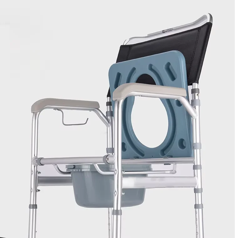 Aluminum Metal Frame Height Adjustable Bathroom Anti-Slip Commode Chair for Elderly and Disabled