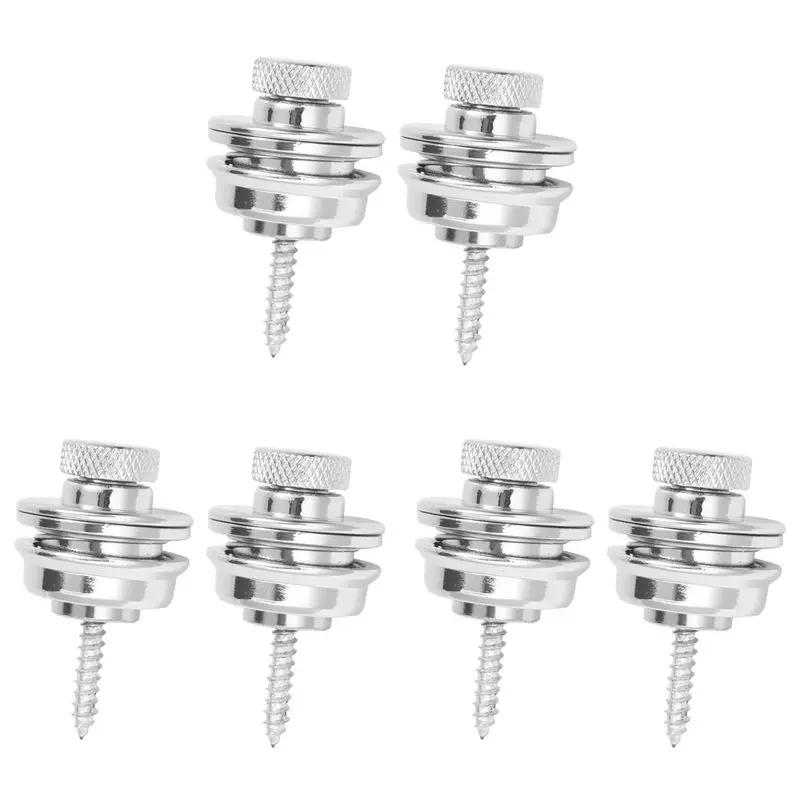 CGDS-6Pcs Non-Slip Guitar Strap Lock Guitar Belts Buckle Button Thread For Acoustic Electric Bass Guitar Strap Parts Silver