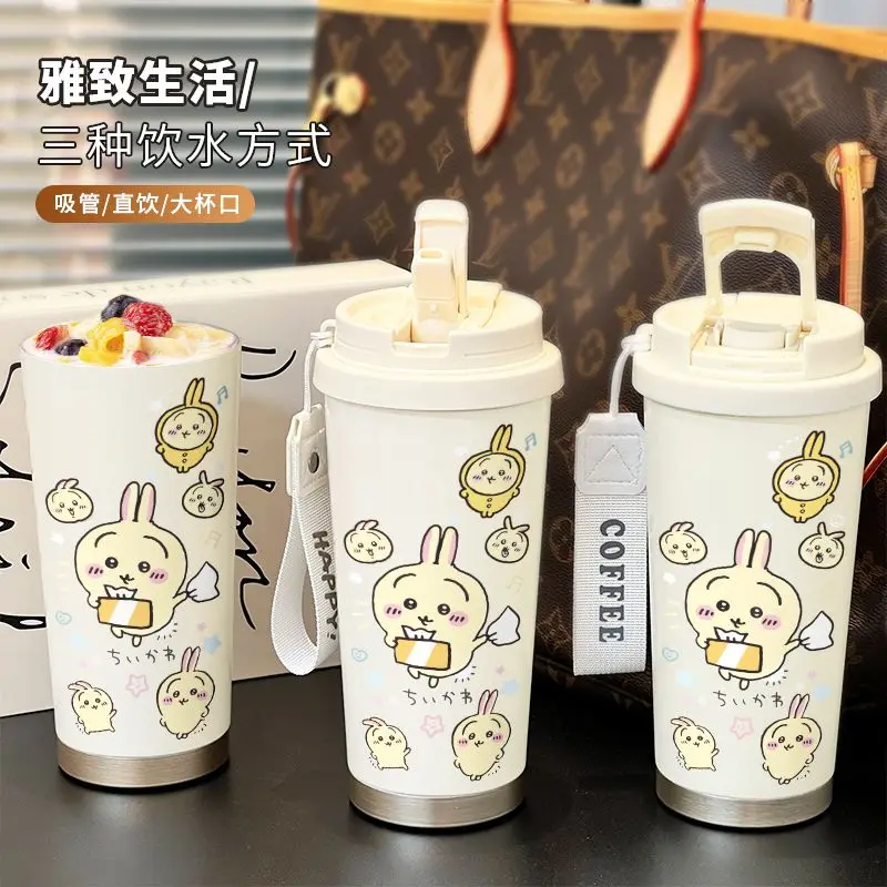 Sweet Ins MINISO Ghiicawa Large Capacity Thermos Cup Cute Cartoon Straw Water Cup Portable Bottle Lovely Gifts for Kids