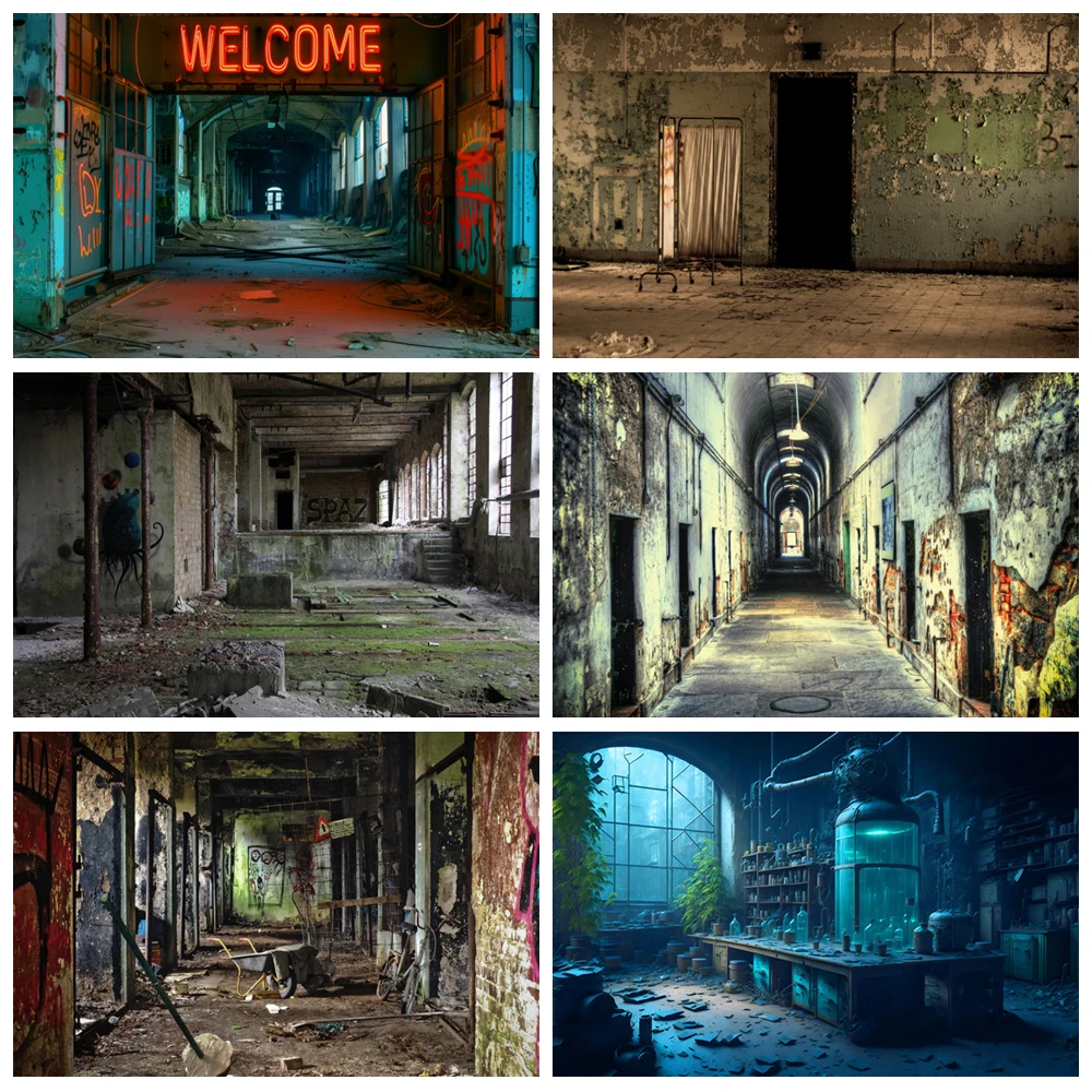 

Horror Halloween Decorations Backdrop Photography Dilapidated Creepy Hospital Haunted House Photo Background Photobooth Props