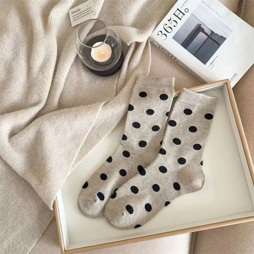 Warm Soft Thick Mid-Calf Crew Socks Polka Dot Pattern Versatile Design Polka Dot Socks Mid-Calf Length Casual Socks Daily Wear