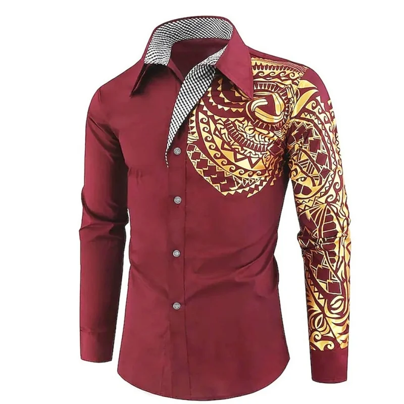 

Fashion Geometry Graphic Shirts For Men Spring Autumn Trend Simple 3D Printed Long Sleeve Shirts Loose Lapel Breathable Blouse