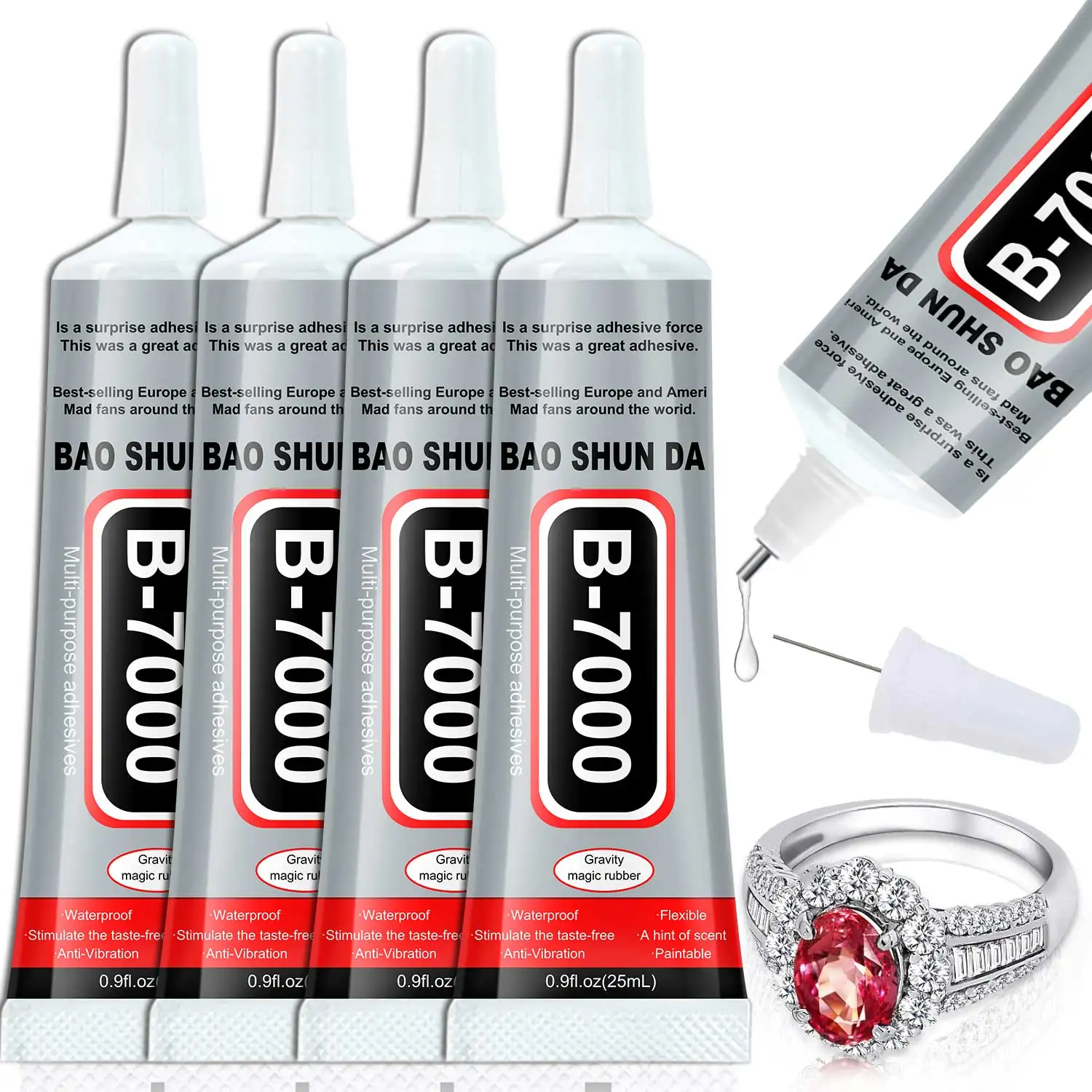 Cola Transparente B7000, 25ml, Forte e de Secagem Rápida, Impermeável e Não Amarelante, Adesivo Multiuso para Artesanato e Strass, Reparo Multiuso