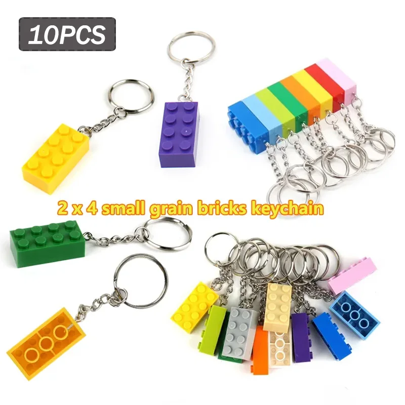 

10PCS/Set Creative Keychain Colorful Small Pellet 2 x 4 Key Chain Building Blocks With Hanging Ring Assembled Bricks Toys Gift