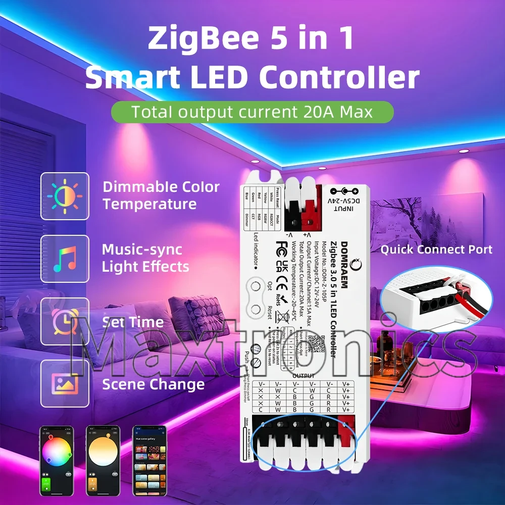 ZigBee3.0 LED Controllers 5-in-1/3-in-1 Works with 3.0 Hubs (Hu*e/Echo Plus etc.)Alexa/APP for DIMMER WW/CW RGB RGBWCCT Strips