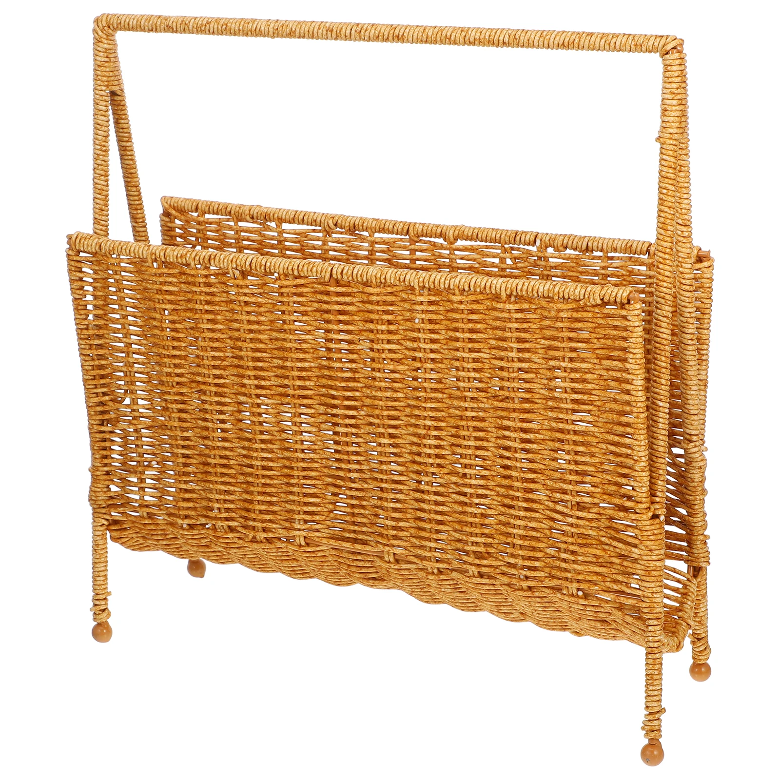 

Woven Storage Rack Large Capacity PE Plastic Rattan Magazine Holder Bathroom Rack Boho Book Bins Home Decor Lightweight