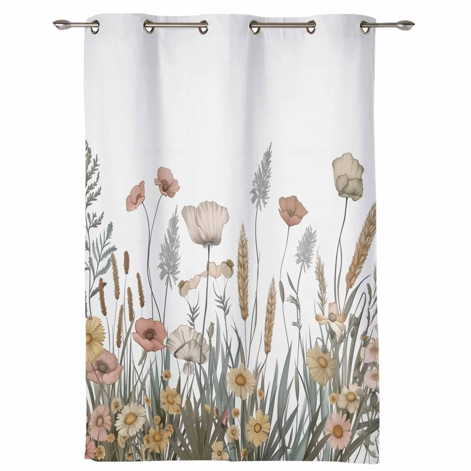 Autumn Watercolor Flowers Ferns Reeds Curtains for Living Room Hotel Decor Window Treatment Luxury Drapes In Home Bedroom