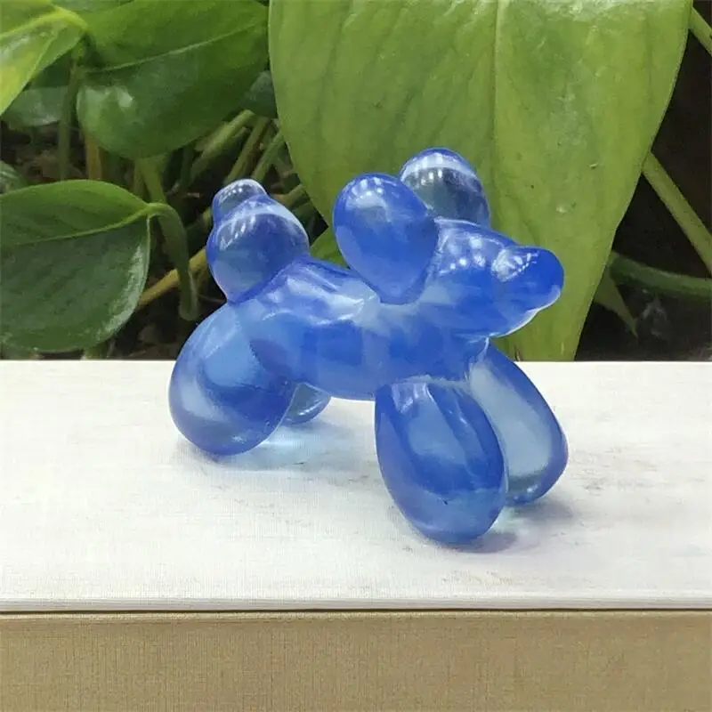 Natural Blue Opalite Balloon Dog Carving Carving Feng shui Healing Crafts Home Decoration Ornaments 1pcs