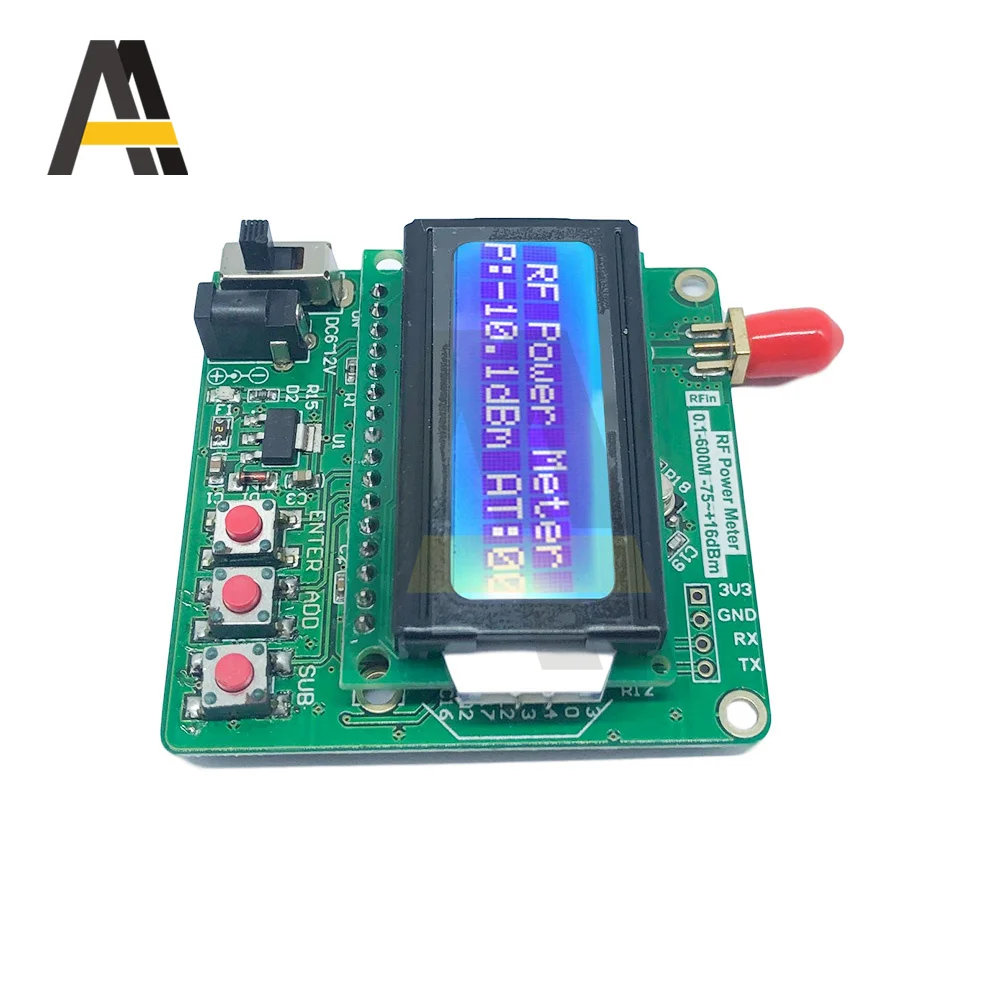 LCD Digital RF Power Meter -75dBm to +16dBm DC 6-12V 1-600MHz Adjustable Attenuation RF Power Meter with automatic backlight