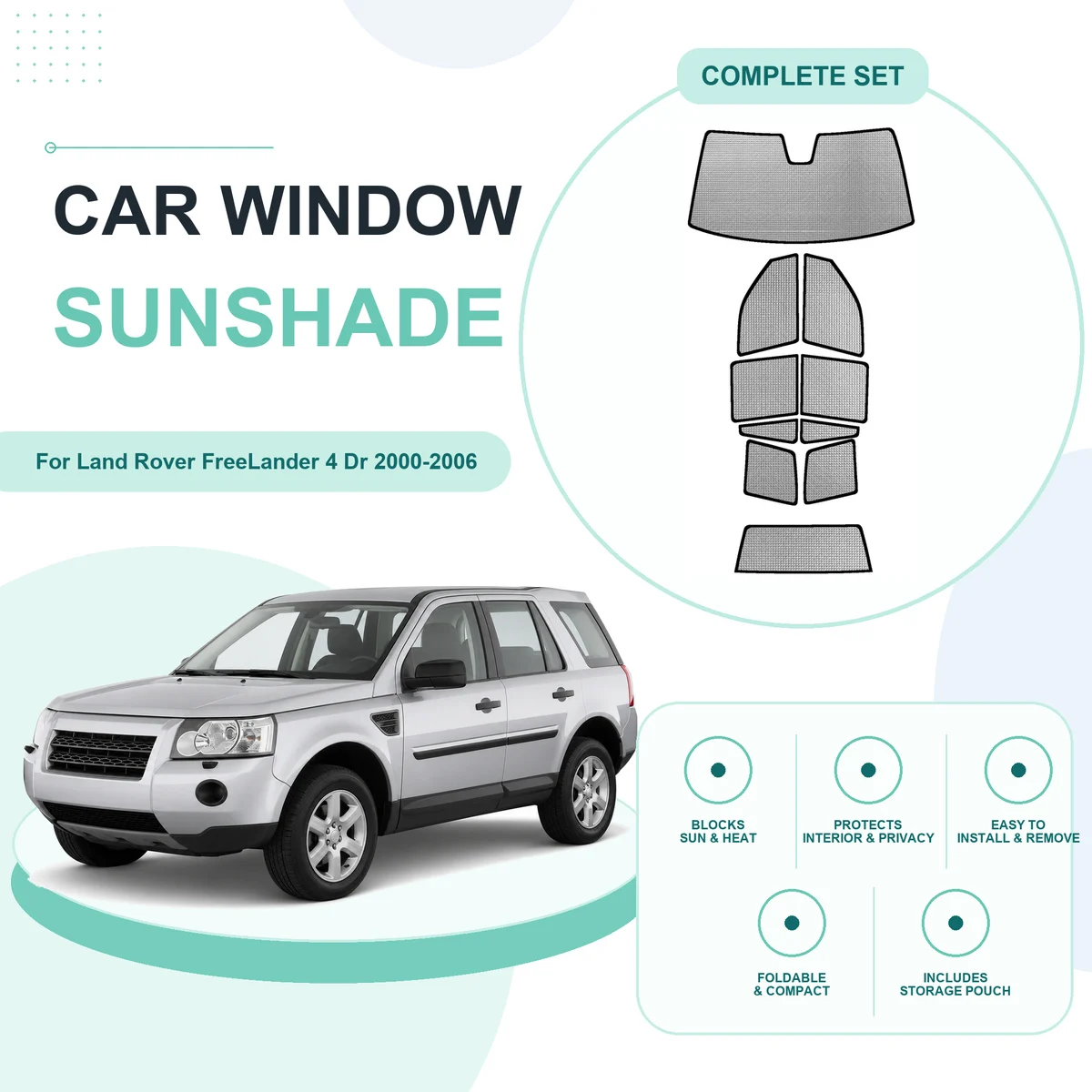 For Land Rover FreeLander 4 Dr 2000-2006 Custom Full Set Window Sunshades Aluminum Foil Suction Cup Anti UV Privacy