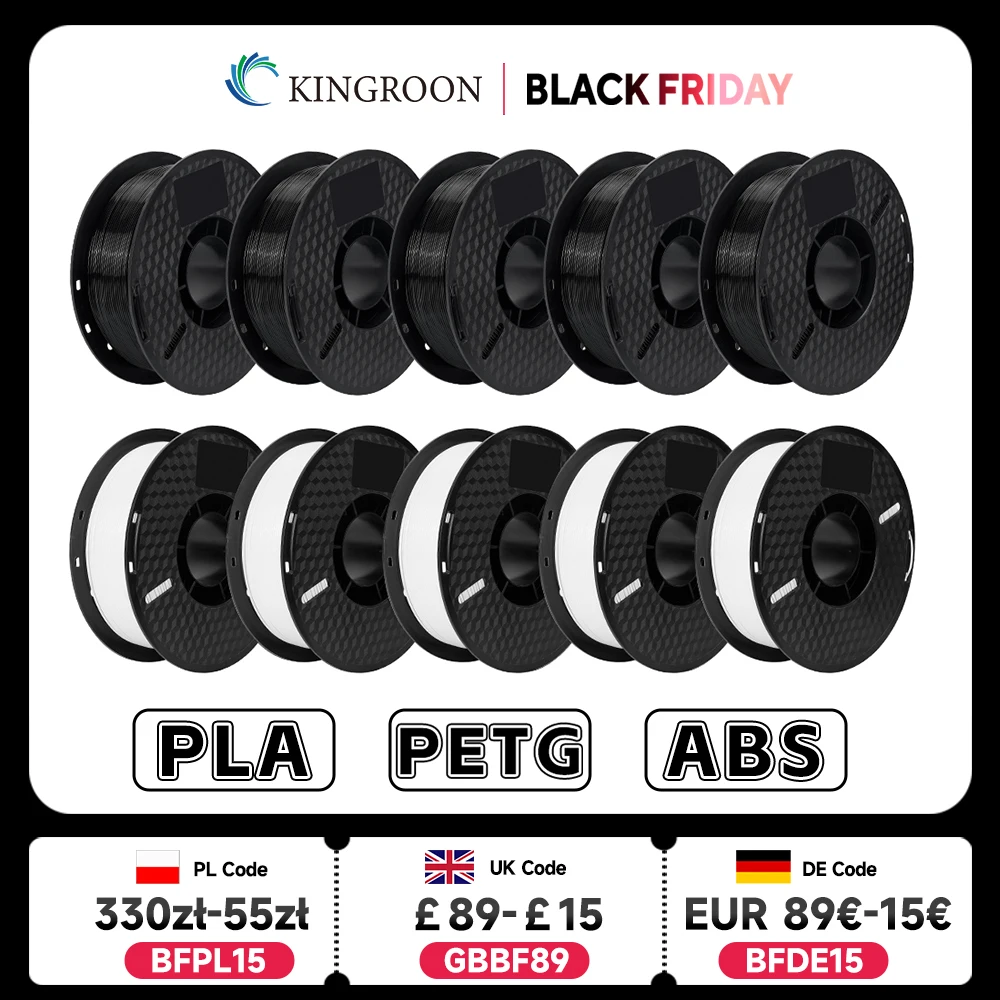 KINGROON 10KG PLA/ ABS/ PETG Filament 1.75mm Black White Gray , Wholesale 10 Rolls PLA ABS PETG Plastic For 3D Printer