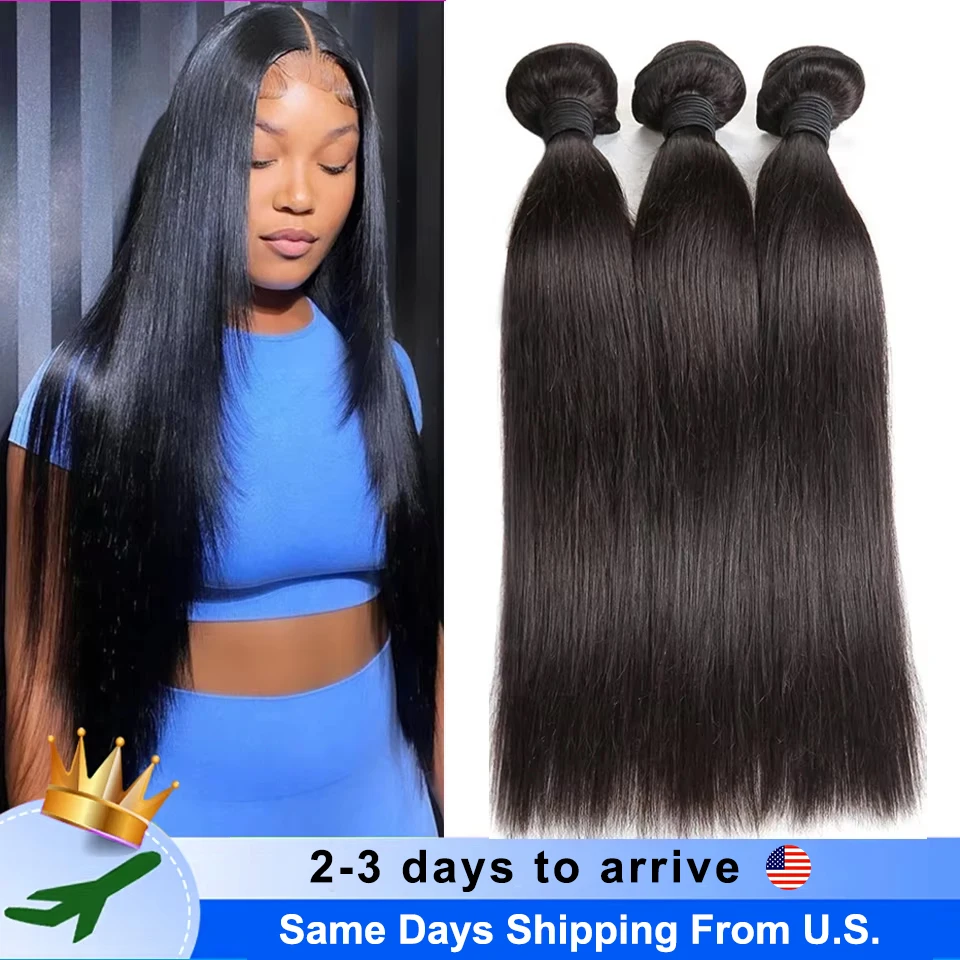 1/3/4 pçs feixes de cabelo humano em linha reta tecelagem brasileira natural preto pacotes cabelo virgem 30 40 Polegada extensões de cabelo humano cru