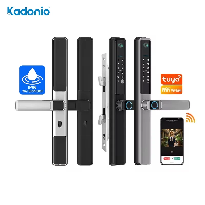 

Kadonio Sliding Glass Door Handle Camera Fingerprint Smart Lock Slim Series Front Door For Metal Gate