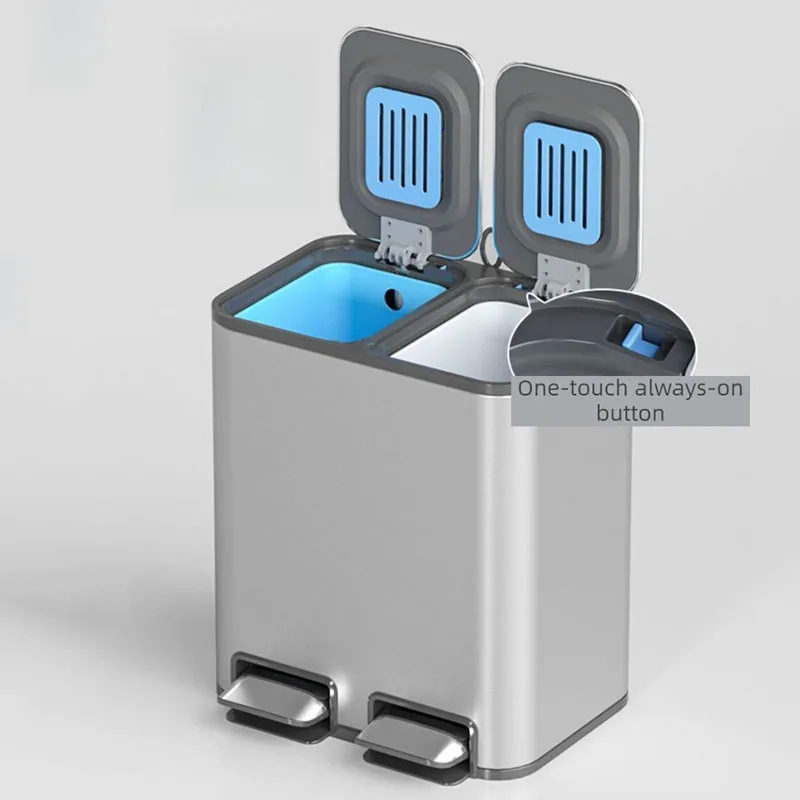 Large-capacity Trash Can Stainless Steel Deodorizing Waste Bins Food Waste Recycle Bin Kitchen Double Inner Bucket Trash Can