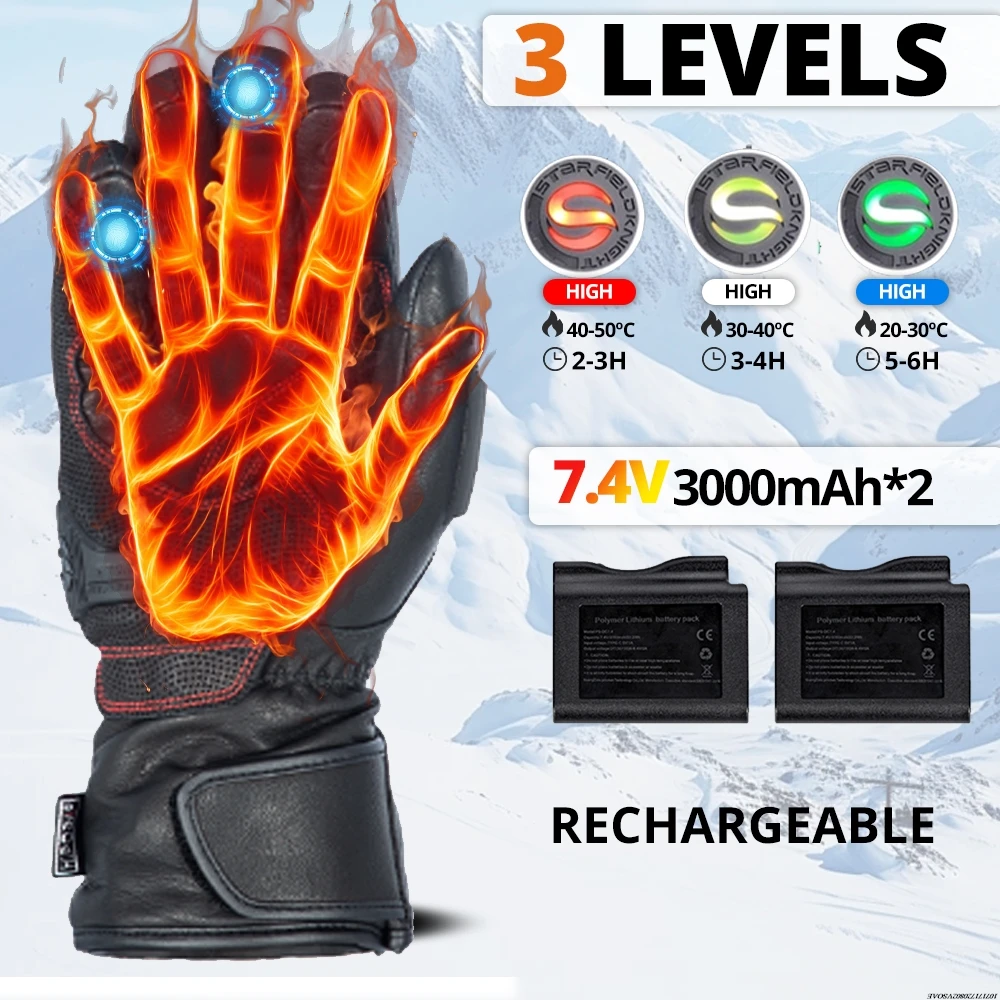

Winter Heated Gloves Waterproof Motorcycle Gloves Heated Genuine Heating Motorbike Riding Gloves Touch Screen Gloves Moto Winter