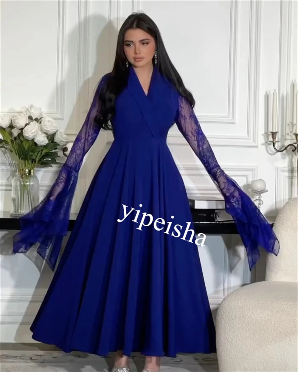 Jiayigong-vestido Midi fruncido con cuello en V, traje a medida para discotecas, es Arabia Saudita