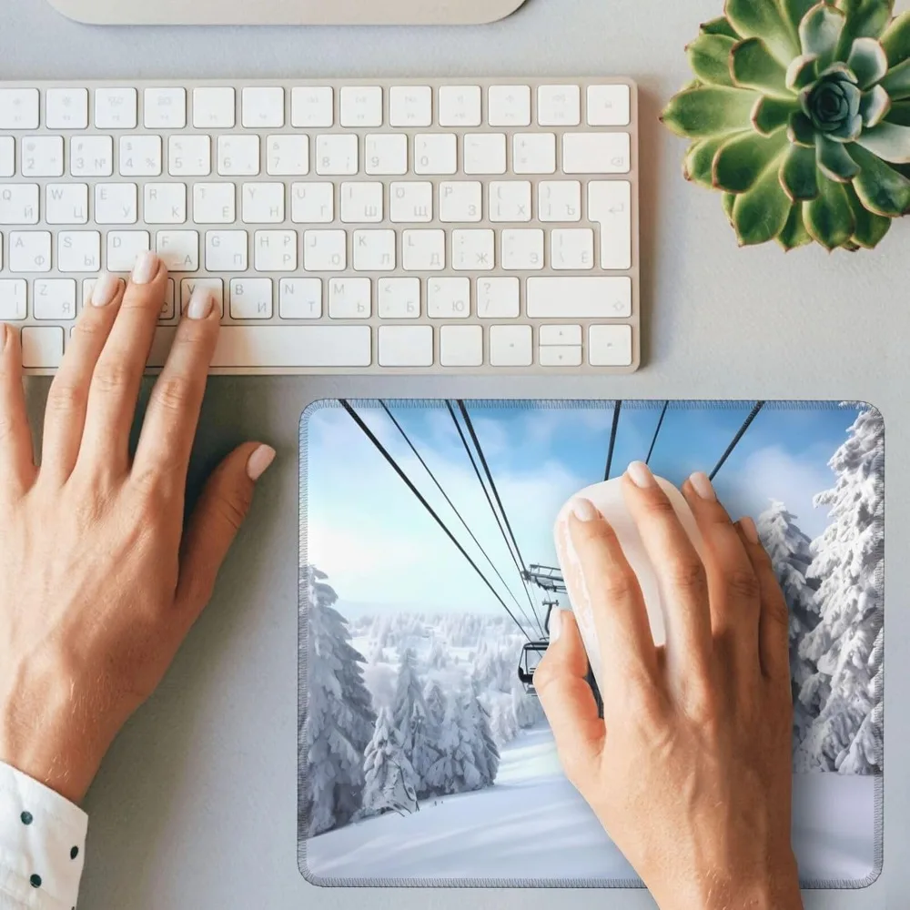 لوحة ماوس ألعاب كابل شتوي للتزلج، 7.9 × 9.5 بوصة، مع حافة مخيطة وقاعدة مطاطية مضادة للانزلاق