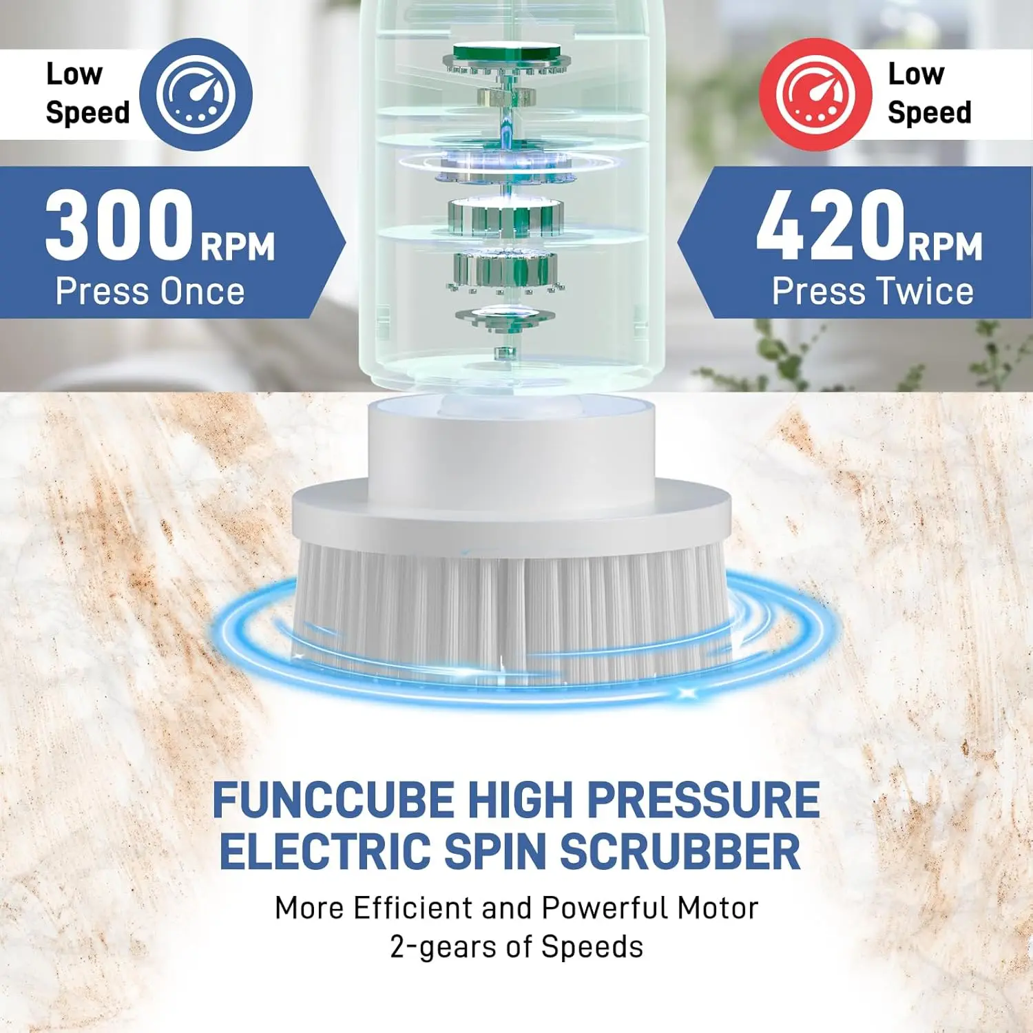 Electric Spin Scrubber - Long Handle Bathroom Cleaner for Tub, Shower, Tile & Grout