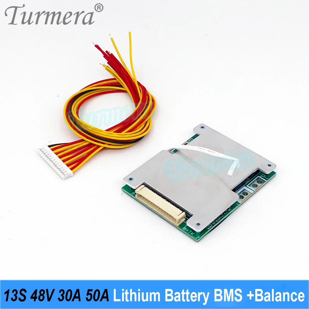 Turmera 13S 30A 50A Balance BMS 48V 54.6V 18650 21700 Lithium Battery Protected Board with NTC Use in Electric Bike or E-Scooter