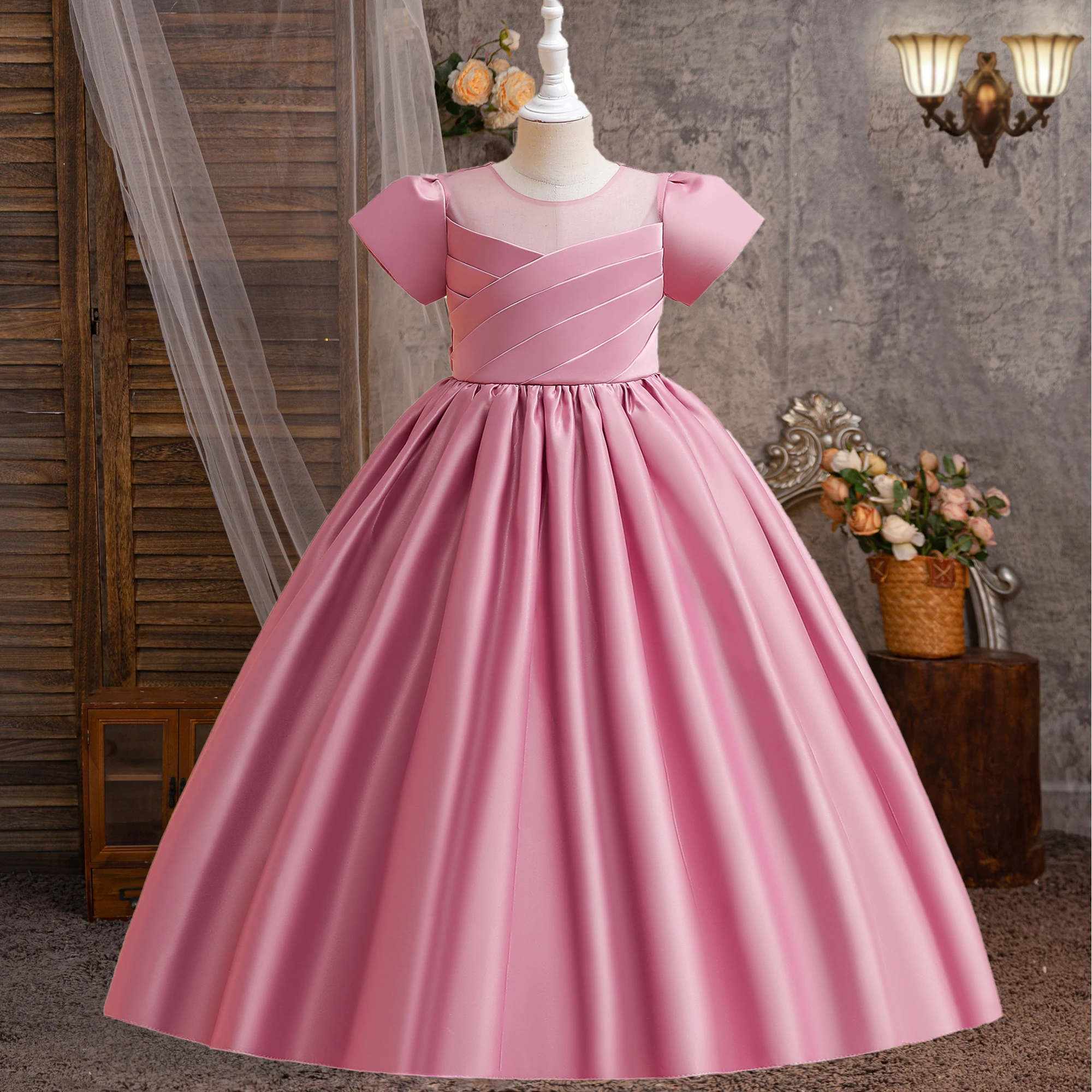 Elegant Baptism Bridesmaids Party Girl Dresses Wedding Birthday Princess Prom Dress for Kids First Communion Christmas Ball Gown