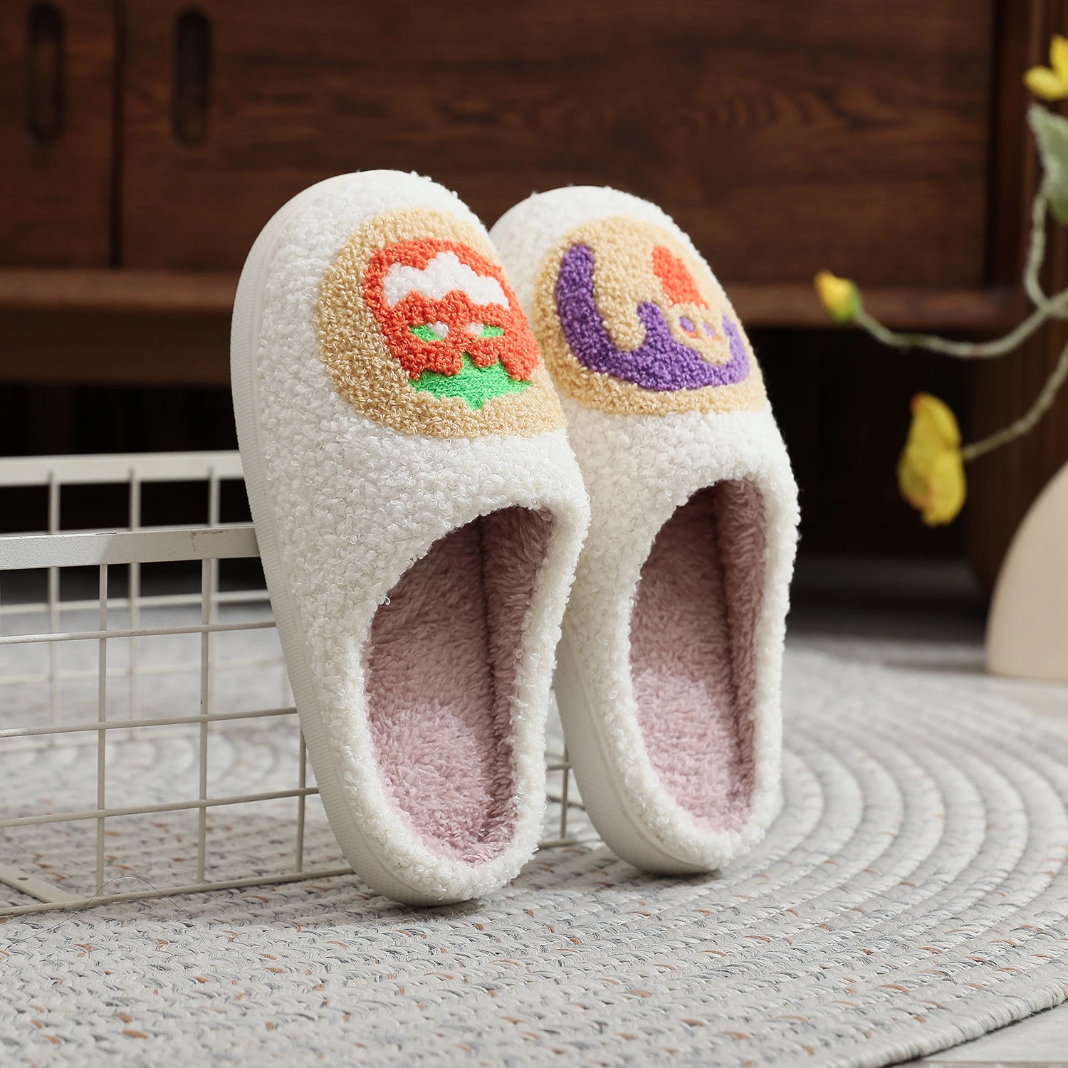 Halloween cookie nostalgic 90s gourmet pattern winter home gift cotton slippers non-slip thick sole lightweight plush slippers for men and women can