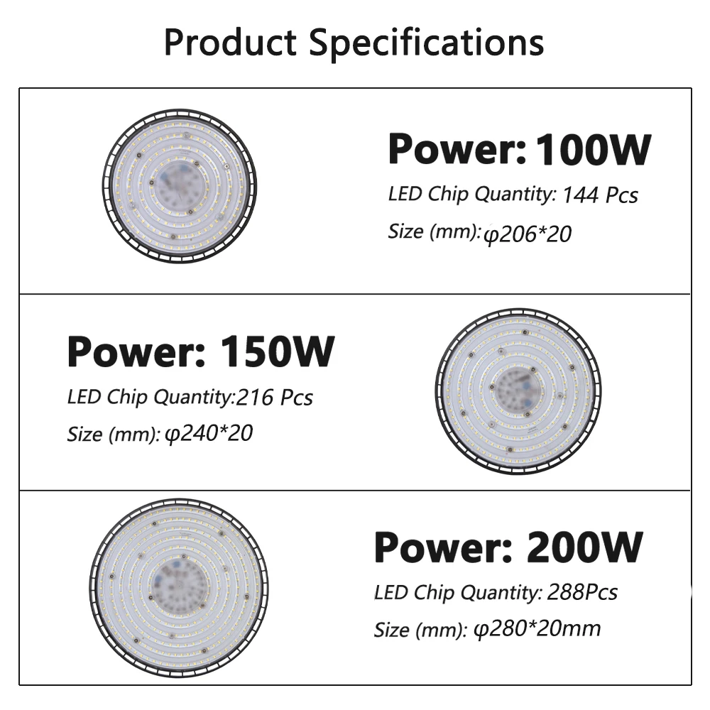 UFO LED High Bright Bay Light 100W 150W 200W IP65 Waterproof Lamps AC 220V Industrial Lighting For Garage Gym Factory Warehouse