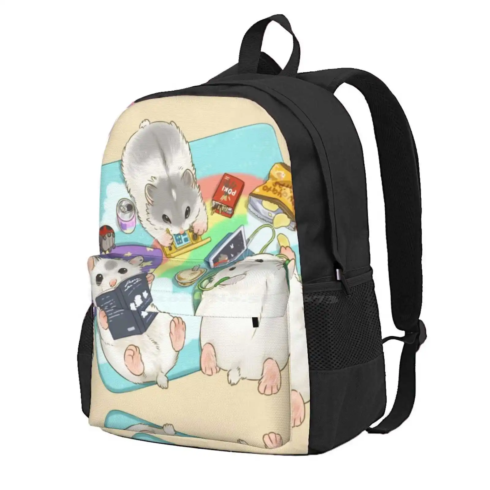 Chill Time Hot Sale Schoolbag Backpack Fashion Bags Dwarf Hamster Pet Animals Rodent Critter Cute Winter White Play Reading