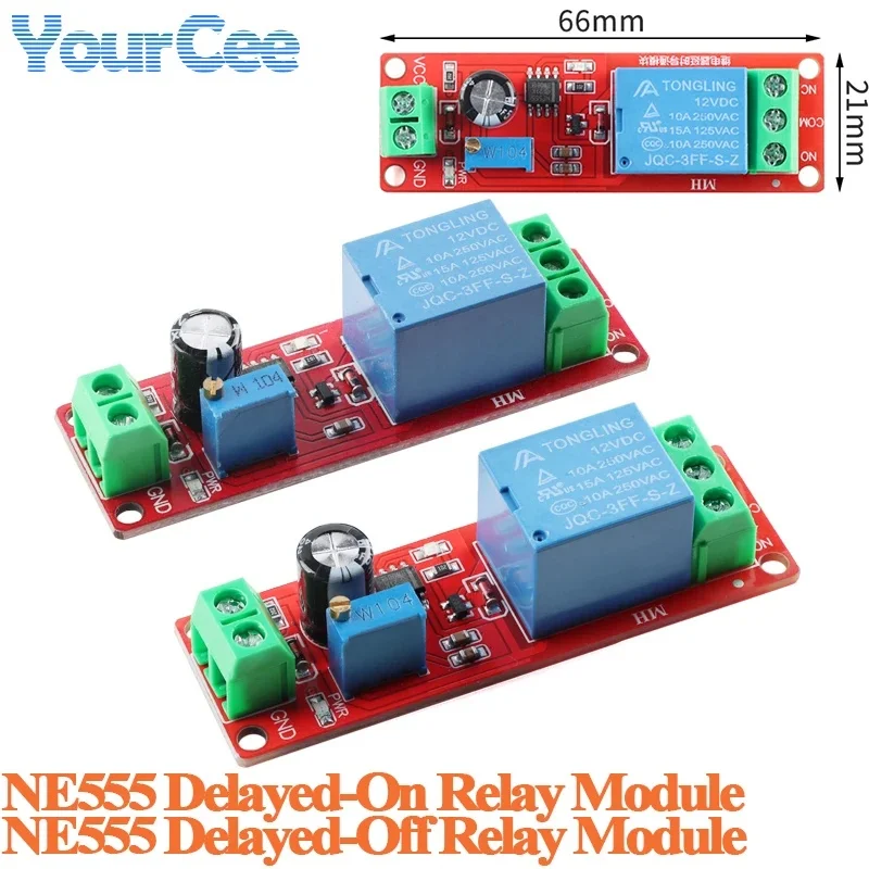 NE555 Delayed-On / Delayed-Off Relay Module DC 12V Monostable Switching Relay with Delayed On/Off Switching