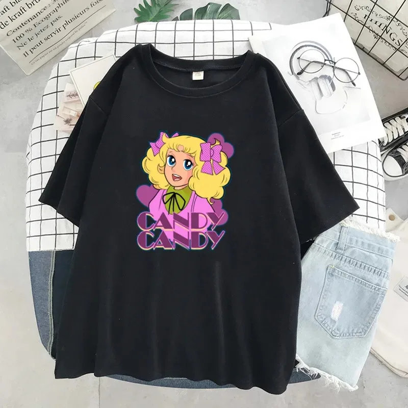 Goth Special Clothes Oversized T-shirt Harajuku Manga Candy Klin Candy Anime Short Sleeve Trash Women\'s Black Graphic T-Shirt