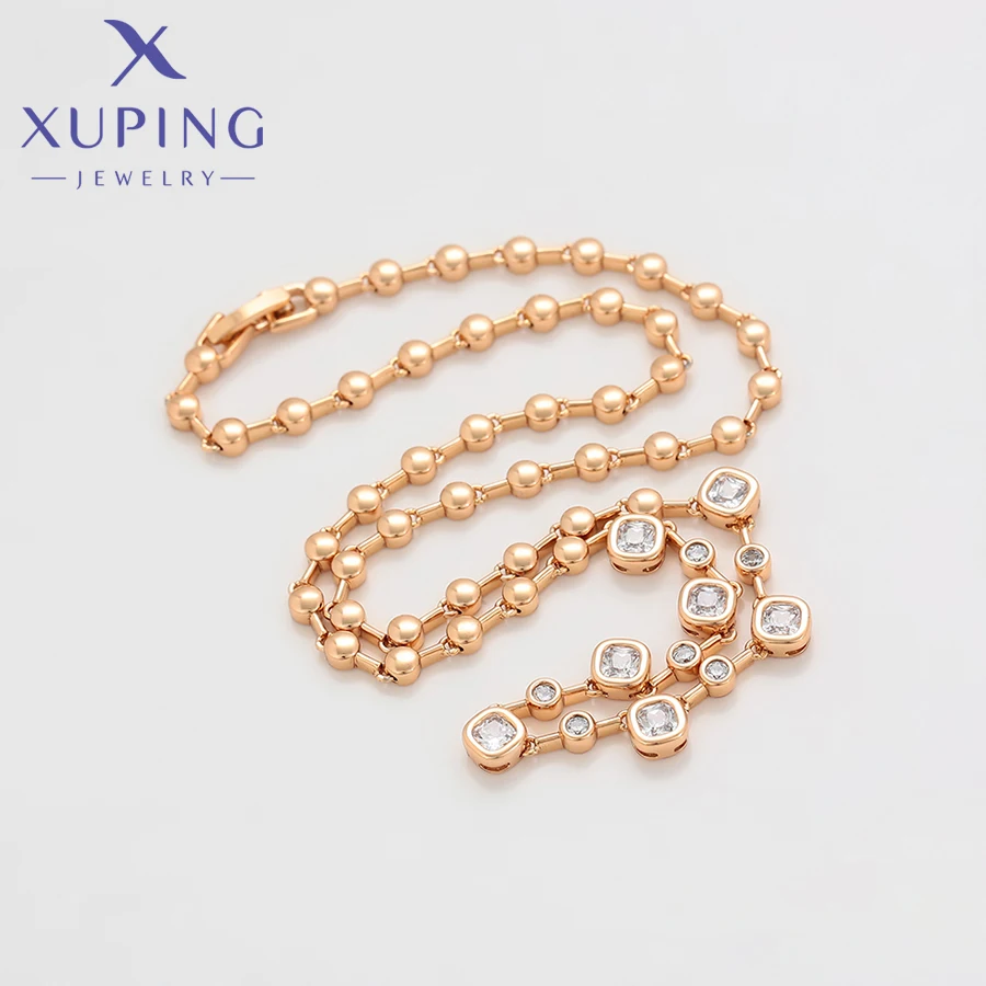 Xuping Jewelry New Arrival Square Stone Length 45cm Necklace of Light Gold Color Necklaces for Women Exquisite Gift X000849111