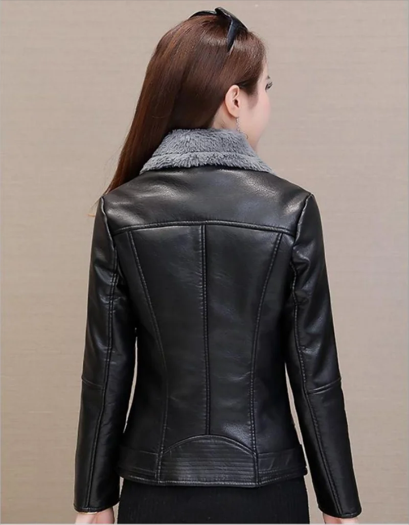 Abrigo de piel sintética para mujer, Tops de cuero Pu, abrigo corto cálido y grueso, chaquetas acolchadas de piel para motocicleta, Otoño e Invierno