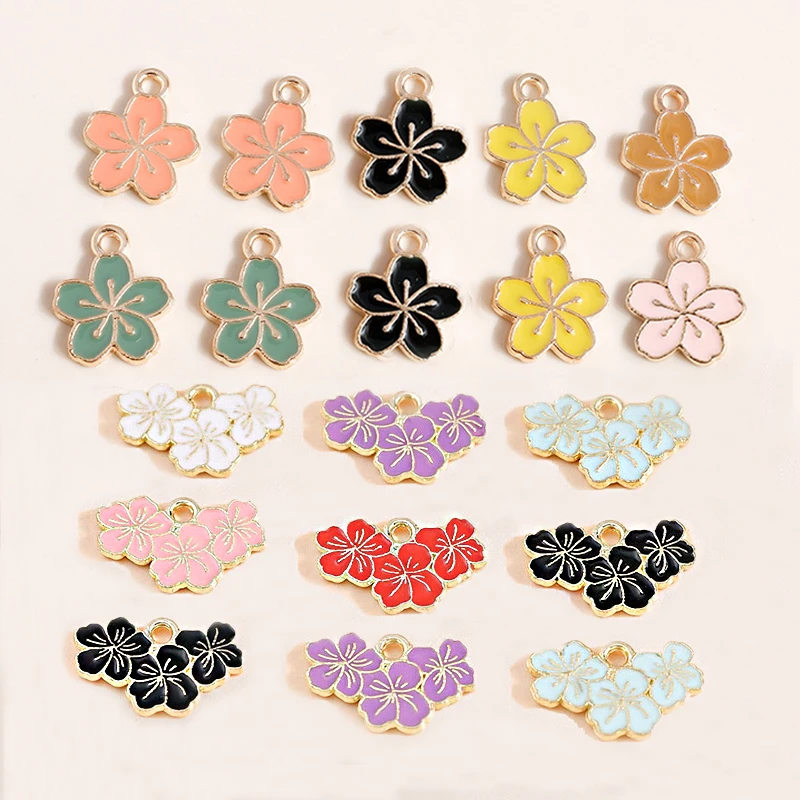 Leslie 10 Stück Niedliche Mini-Emaille-Sakura-Blumen-Anhänger für Ohrringe, Halsketten, Handgemachtes Schmuckzubehör