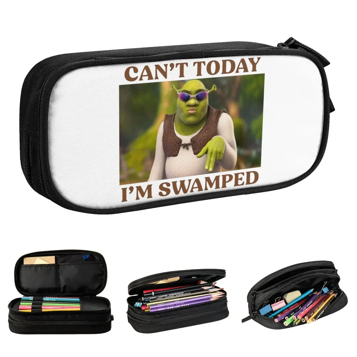 

Can't Today I'm Swamped Pencil Case Double Layer Large Capacity Office Funny Shreks Sassy Pencil Case Stationery Suprise Gift