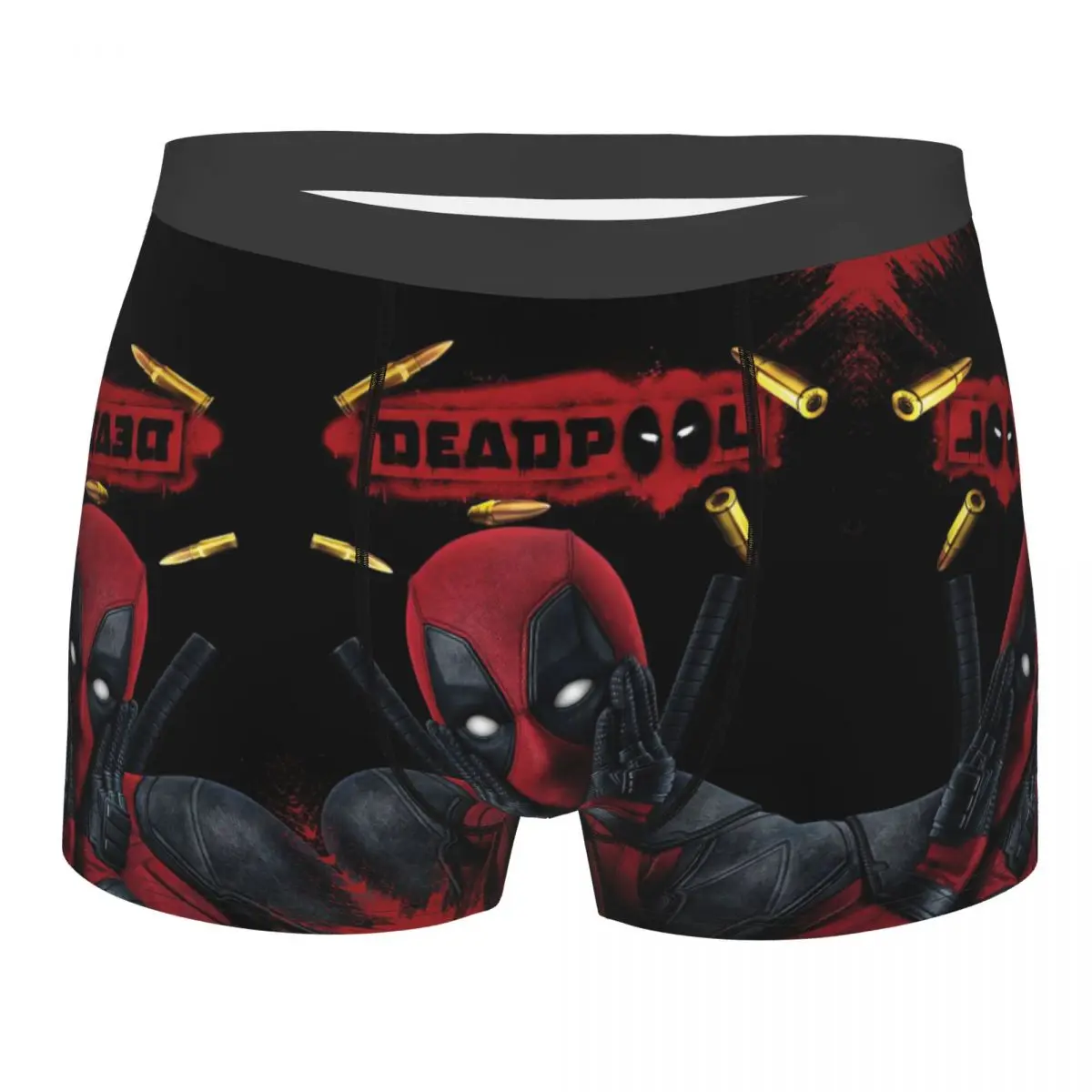 กางเกงขาสั้นผู้ชายกางเกงบ็อกเซอร์ทรงกระสุน Deadpool ชุดชั้นในแปลกใหม่ออกแบบได้ตามต้องการ