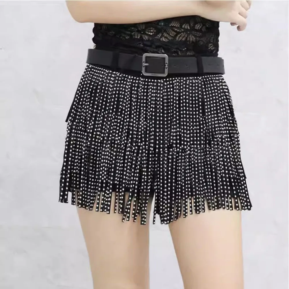 

2024 Autumn Tassel Shorts Tights Women's New Fashion Sexy High Waist Diamond Dance Short Pants Wide Leg Hot Pants Female Trend