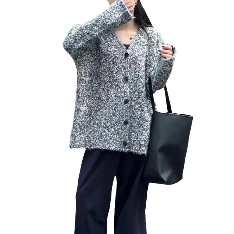 الخريف والشتاء نمط الكلية الجديدة أنيقة اللون منعت سترة الموضة النسائية طويلة الأكمام كسول سترة محبوكة #5