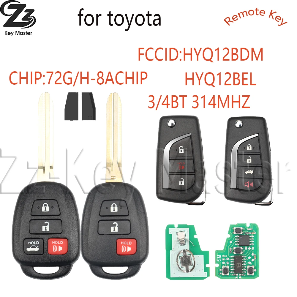 Zz 4D72G/H 8A Chip 314.3MHz Car Remote Key For Toyota Camry 2012-2016 Corolla 2014-2017 HYQ12BEL HYQ12BDM HYQ12BDP 89070-02880