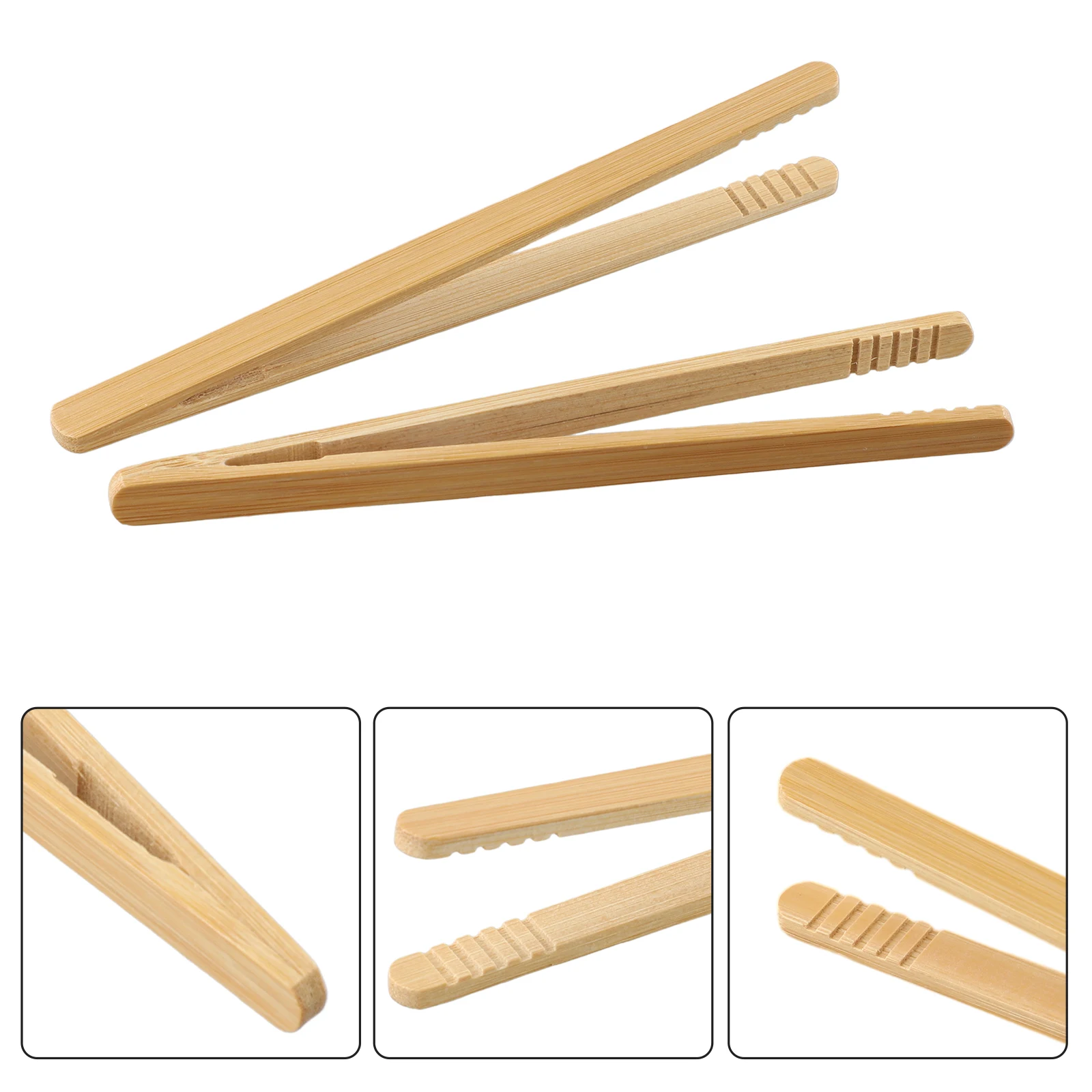 ~2pcs 1Bamboo 1Wooden Food Toast Salad Tongs Toaster Bacon Sugar Ice Tea Tong Tea Clips Household Kitchen Hand Tool