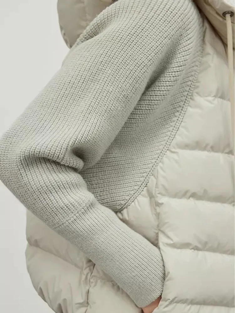 Coreano sle ort ey com capuz de malha emenda durável feminino para baixo jaet outono inverno thiened outerwear commute faion